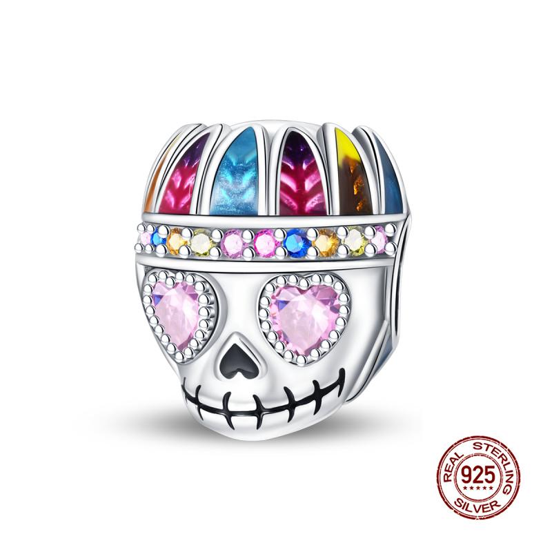 GlowintheMatte Black Skull Charm copper Pumpkinhead Charm Bead Compatible With 3mm Authentic Bracelets Womens Do It Yourself Fine Jewellery Gift Ho