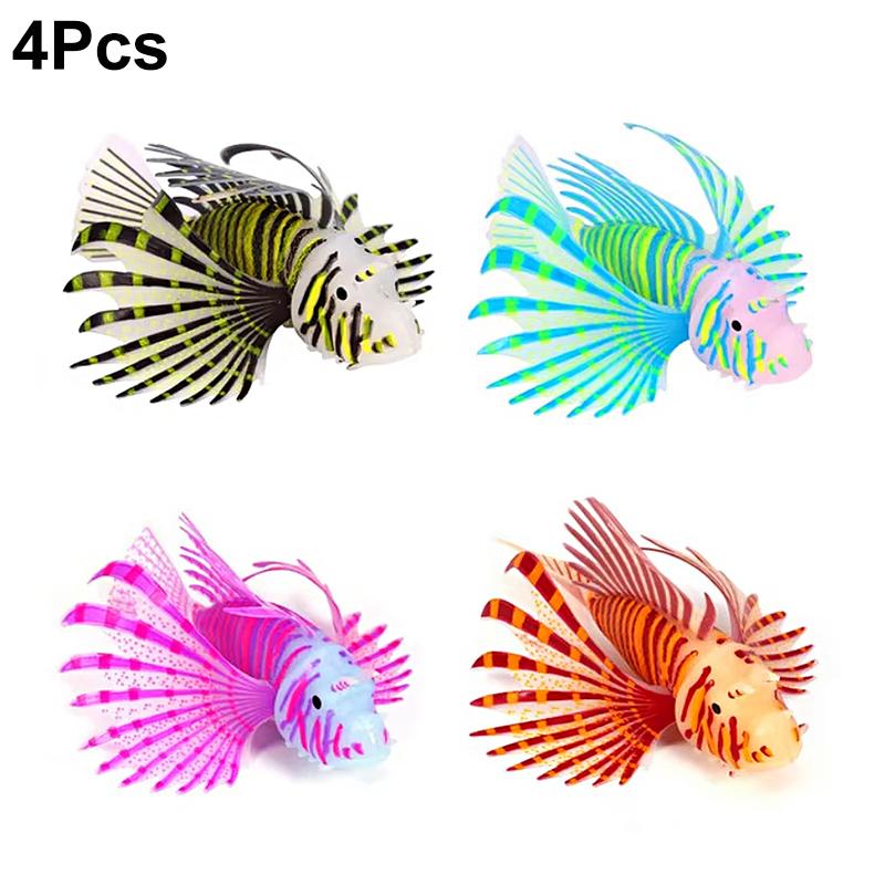 

1/4 шт. Искусственная плавающая рыба, искусственный нетоксичный аквариумный орнамент, реалистичная силиконовая крылатка, светящаяся в темноте, ландшафт для аквариума 4pcs фиолетовый/чёрный