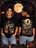 Women's Halloween Moon Witch Black Cat Pumpkin Magic Medicine Bottle Printed Loose Round Neck Short Sleeve T Shirt
