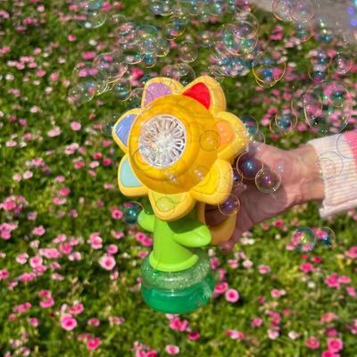 Toy Electric Automatic Sunflower Shaking Head Adjustment Light Dancing One Key Bubble Maker Toy For Kids E0F9