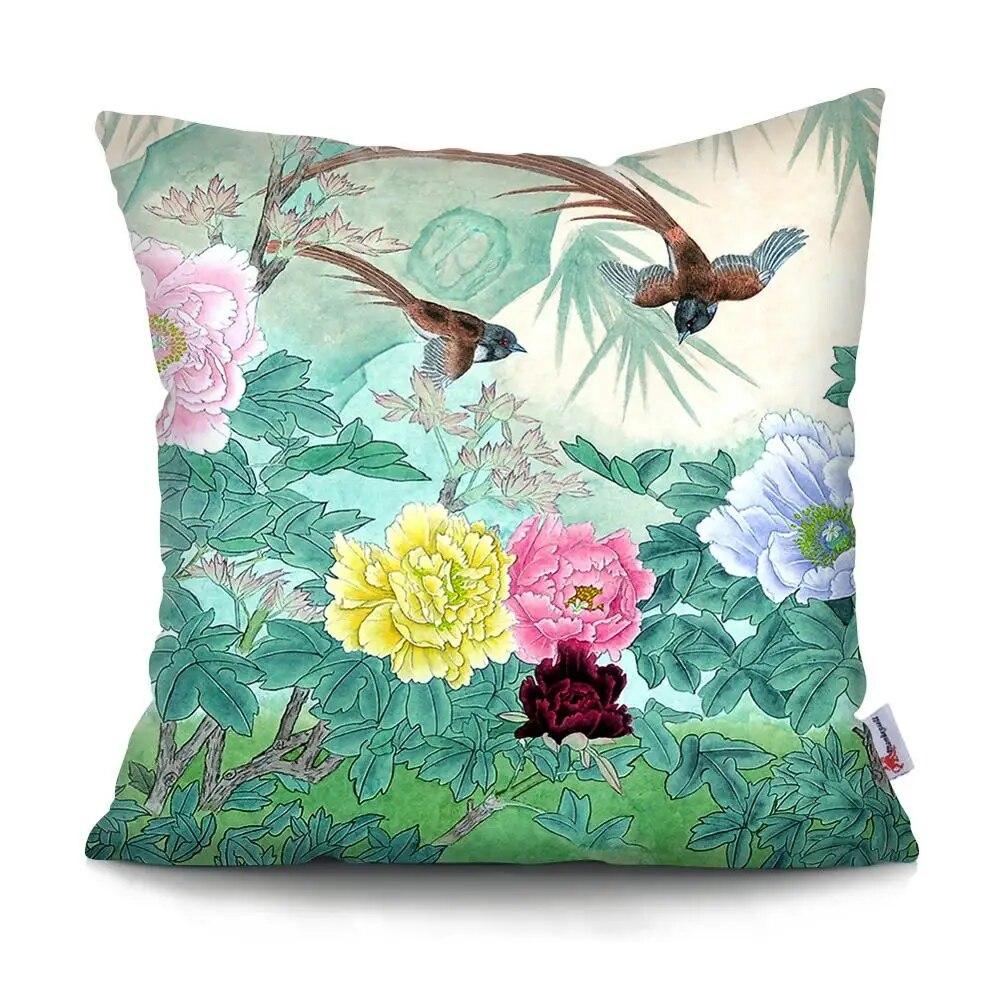 45X45CM Flowers and Birds Series Pillow Living Room Sofa Car Office Waist Cushion  Cover  Bed Home Decoration