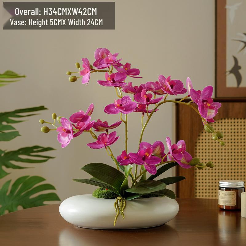 Realistic Phalaenopsis Artificial Flower Centerpiece for Dining Table with Vase