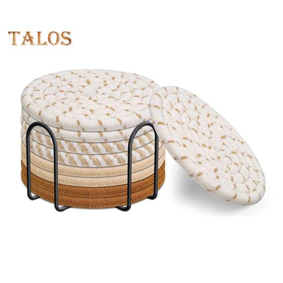 

8 шт. подставки для напитков, впитывающие подставки с держателем, термостойкие хлопчатобумажные подставки, минималистичный домашний декор, защита столешницы 8pcs D