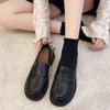 Women's Autumn and Winter Genuine Leather Loafers with Wool Lining, Flat Bottom Fur Lining, Warm Black Shoes