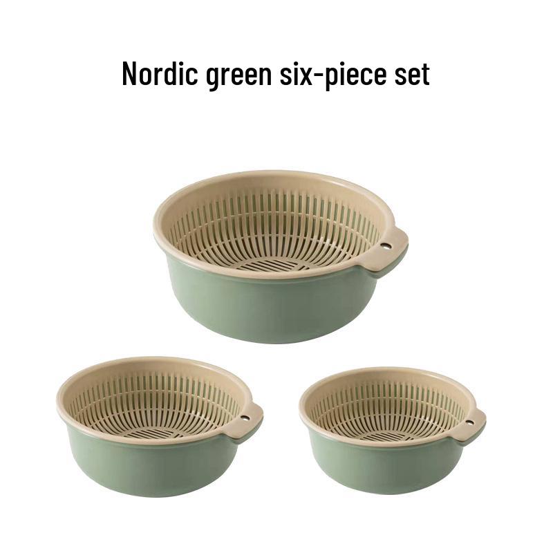 Thickened Double-Layer Draining Basket Set – 6-Piece Vegetable & Rice Washing Basins