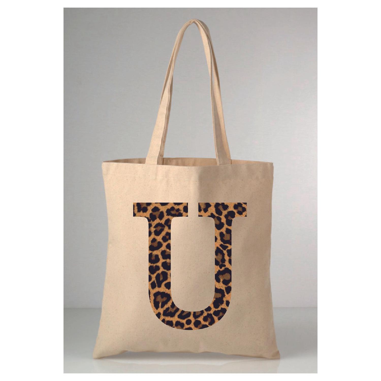 

Сумка через плече кольору екрю 35x40 із леопардовим візерунком із принтом літери U 35 x 39 екрю