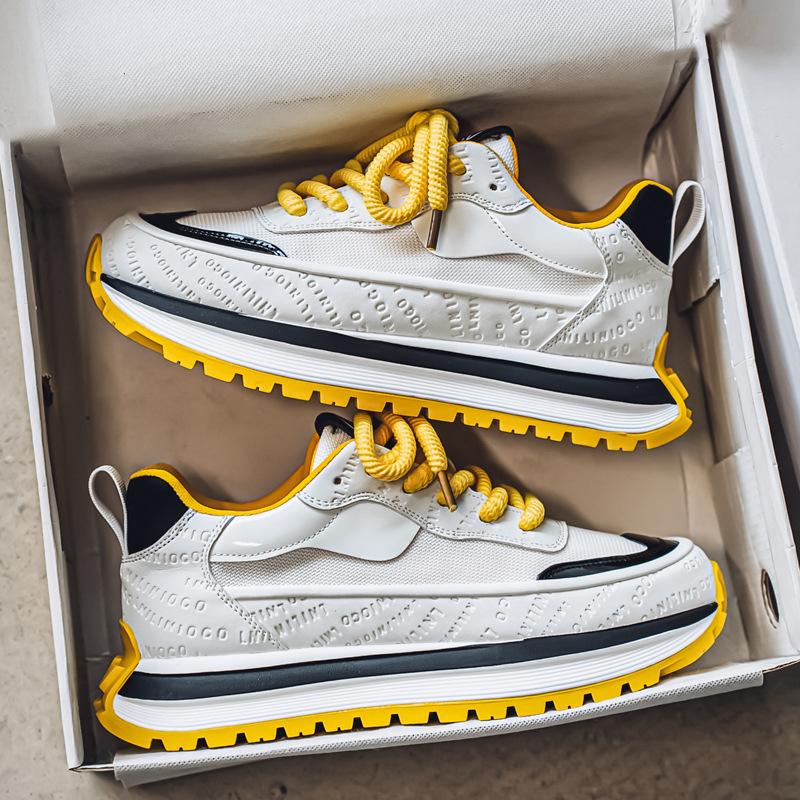 

Fashion 2025 New Men s Chunky Platform Sneakers Mesh Panel Two-Tone Low-Top Breathable Comfort Trendy Casual Sports Footwear for Man 39 жёлтый