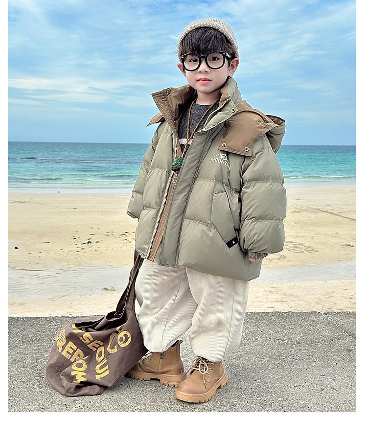 Fairy Tale Boys' Hooded Winter Down Jacket - Thick, High Content 90 White Duck Down