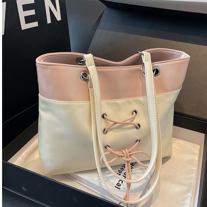 2024 New High-end Minimalist Design Shoulder Bag Women Color Block Retro Fashion Tote Bag