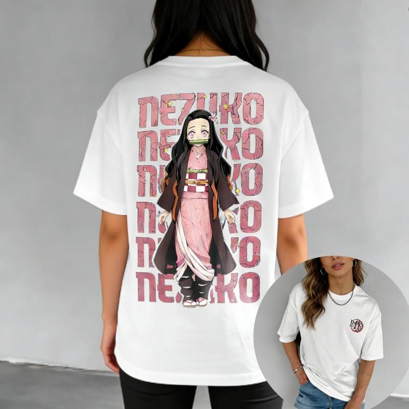 Anime Demon Slayer Nezuko T Shirt White Cotton Graphic Short Sleeve Tee Cute Kawaii Print For Casual Otaku Daily Wear
