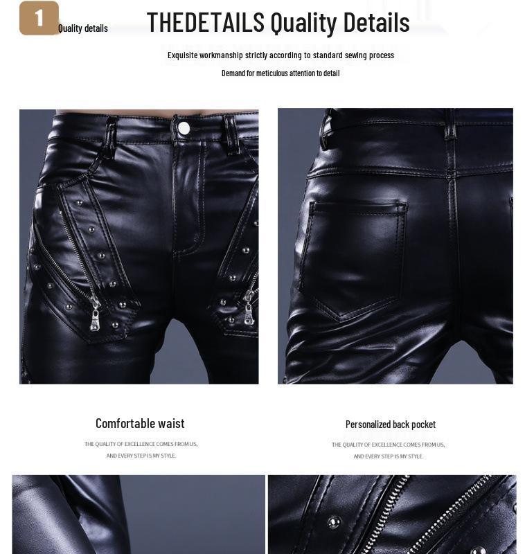 Pánské kožené motorkářské kalhoty slim fit v korejském stylu