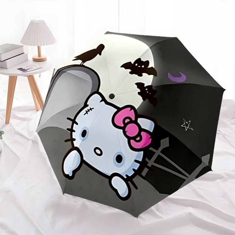 

1pc Hello Kitty Halloween Automatic Opening/Closing Umbrella - Portable Three-Fold Design with 8-Bone Iron Frame, Outdoor, Gift for Fans, Travelers, E