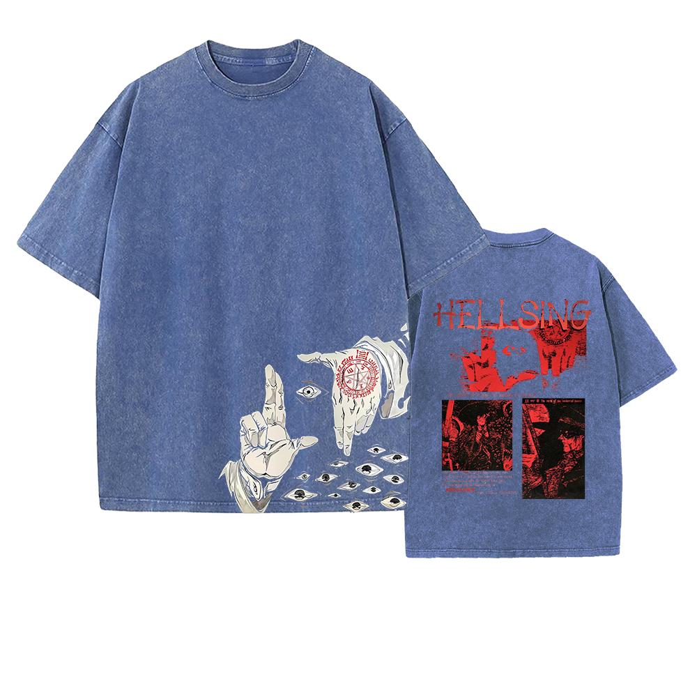 Alucard Hellsing Manga Graphic Tshirt Men Women Clothing Vintage Washed Oversized T Shirt Summer Cotton Short Sleeve Tees Tops
