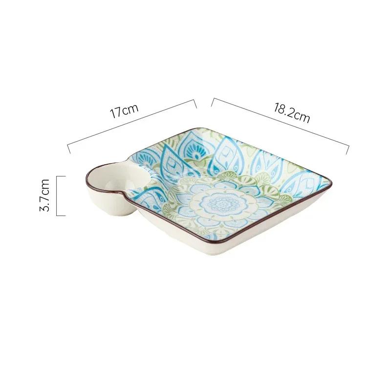 Bohemian Ceramic Dumpling Plate Household Underglaze Color Snack Dish with Saucer Fruit Dessert Platter French Fries Tray