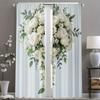 2 Pieces White Rose Floral Wedding Curtains - Machine Washable Polyester For Bedroom And Kitchen Decor, Living Room Curtains