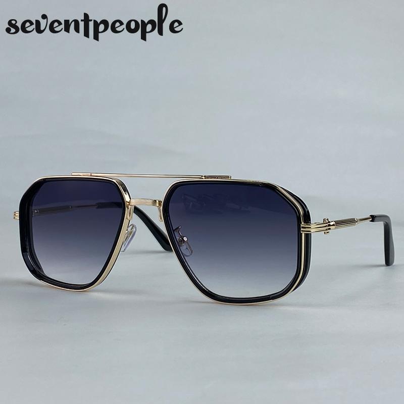 Oversized Square Steampunk Sunglasses Men  Luxury Brand Vintage Metal Frame Double Beam Sun Glasses For Male Driving Shades