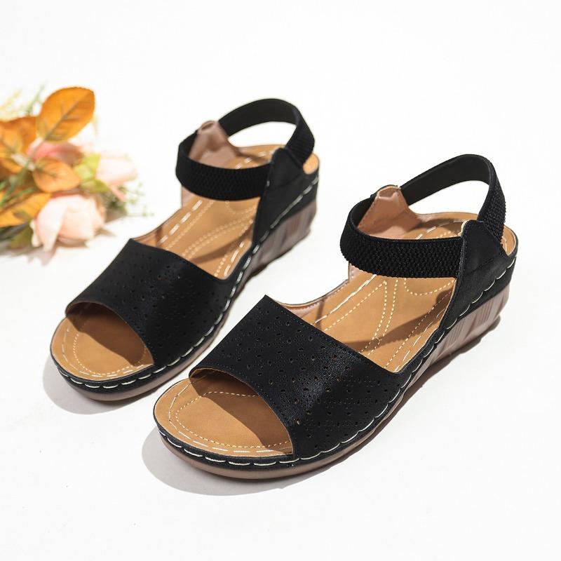 

Women’s Elastic Strap Wedge Roman Peep-Toe Sandals Comfortable Summer Shoes 43 чорний