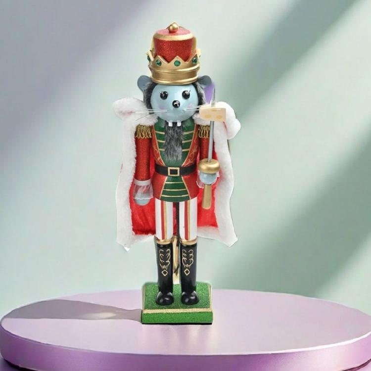 Wood Nutcrackers Figurine 38cm Christmas Mouse King Puppet Toy Home Tabletop Book Shelves Ornament Seasonal Decoration