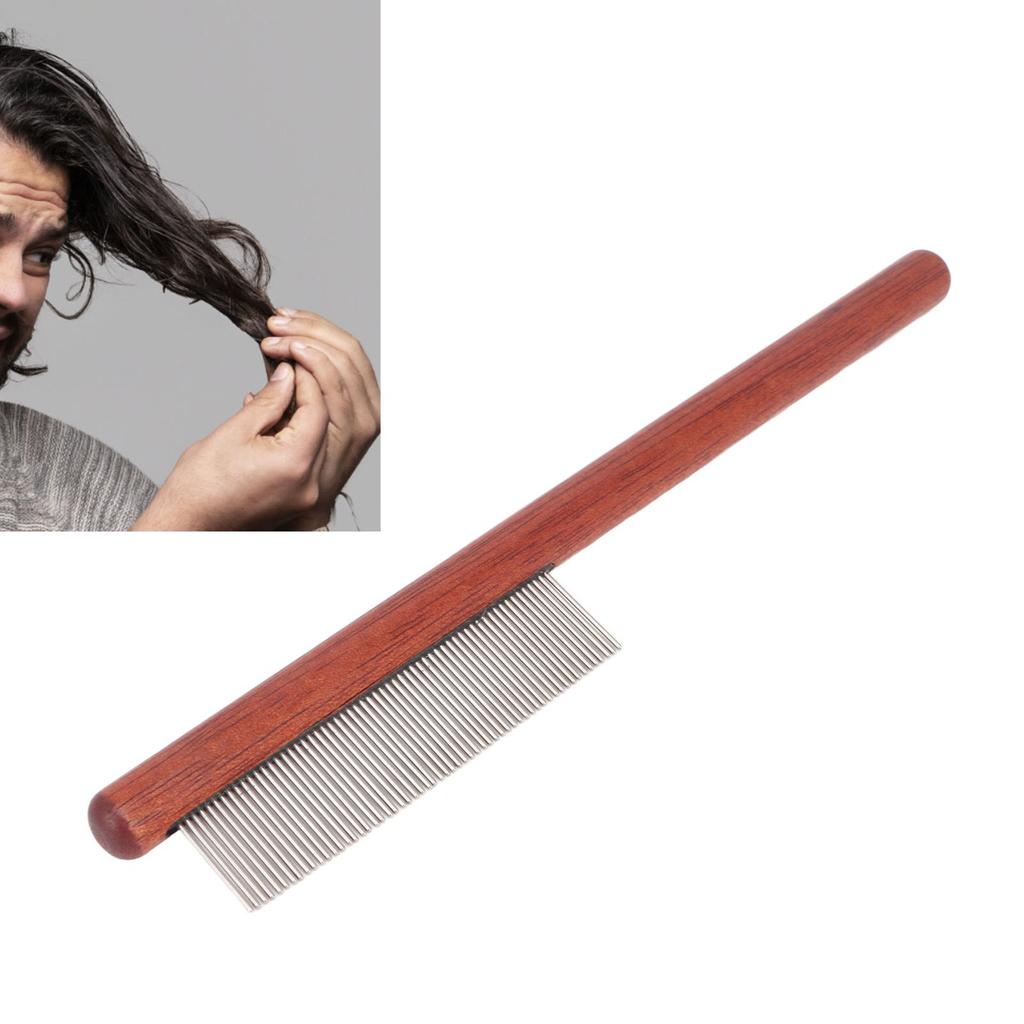 Lice Comb Fine Teeth Ergonomic Wooden Handle Stainless Steel Flea Lice Comb for Hair Care
