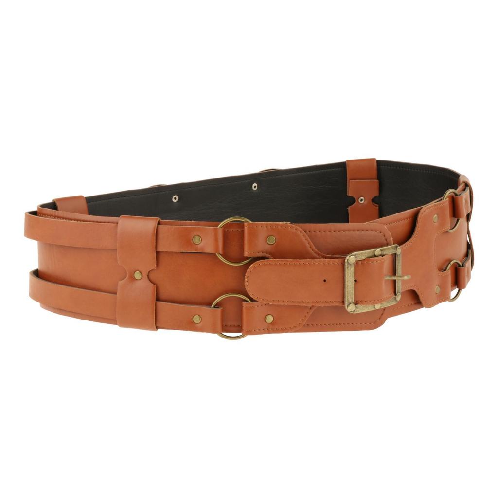 Durable Medieval Knight Belt Costume Wrap Around with Prong Buckle Adjustable PU Leather Waist