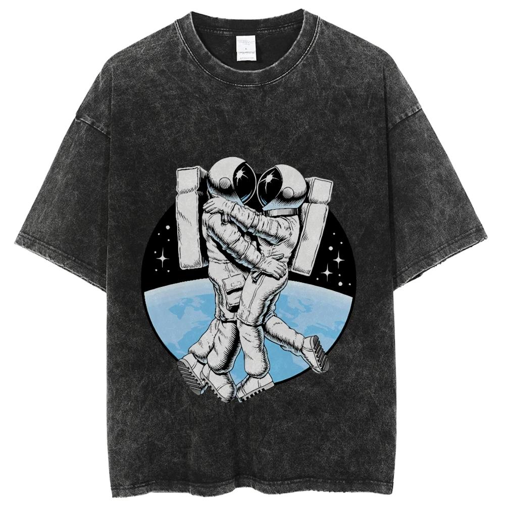 Damski T-shirt z krótkim rękawem i nadrukiem astronauty, Overseas, 100% bawełna, dla mężczyzn i kobiet, topy, ubrania, zniżka