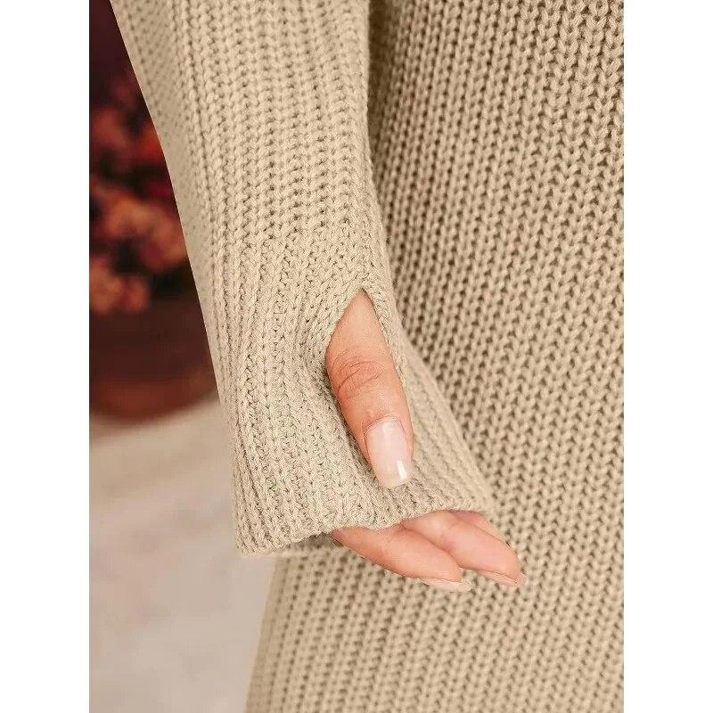Robe pull à col roulé pour femme, tricot chaud, manches longues, couleur unie, élégant, mode automne hiver, 30302