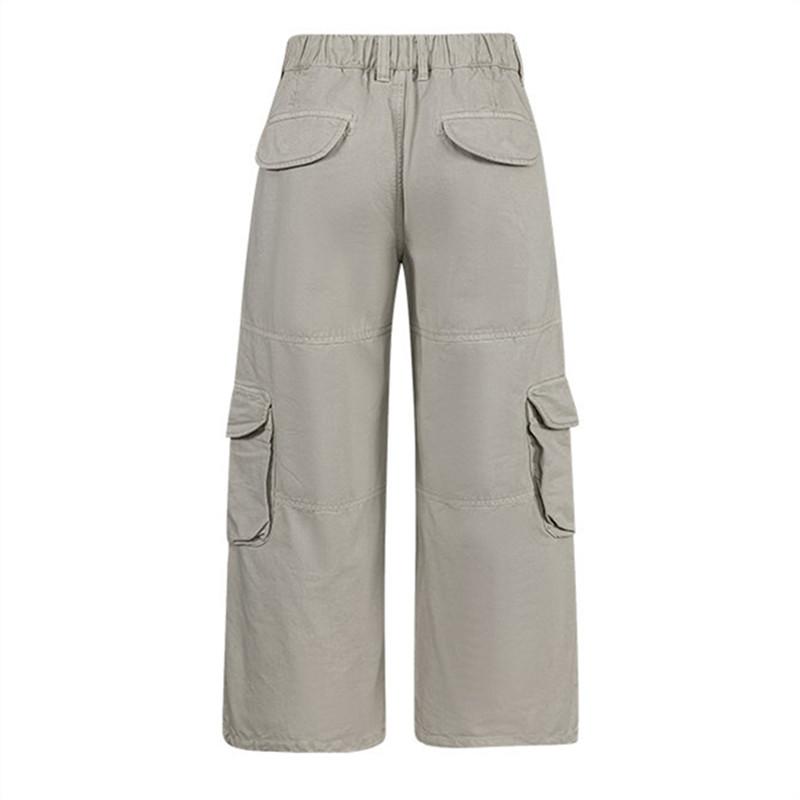 Cotton Multi Pocket Wide Leg Cargo Pants Men Vintage Loose Floor Length Casual Streetwear Unisex Trousers