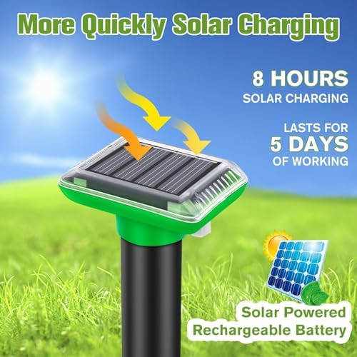 4 Pack Solar Mole Repellent Outdoor Waterproof Ultrasonic Animal Deterrent for Yard Lawn Garden Black