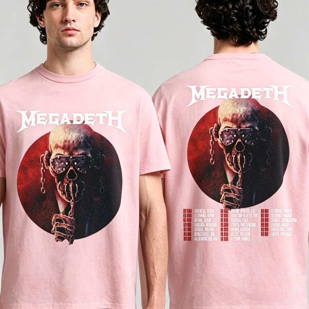 Megadeth 2026 Farewell Tour Europa Programma Date T-shirt Casual a Maniche Corte in Cotone Stampata su Due Lati per i Fan