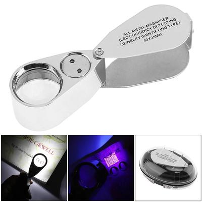 40x 25mm All Metal Jewelry Loupe With Led Light For Currency Detection & Jewelry Identification
