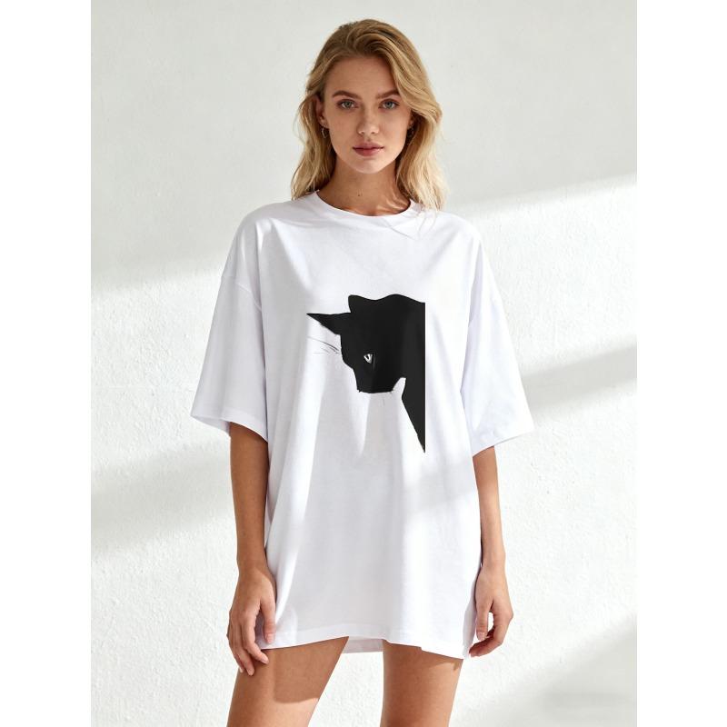 Übergroßes T-Shirt Schwarz North Carolina State Umrissdruck Freizeitkleidung für Damen Sommer-Outfit Streetwear Mode Trendiges Oberteil