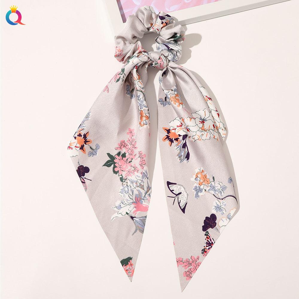 Fashion Print Chiffon Long Ribbon Scrunchies Women Girls Ponytail Scarf Elastic Hair Bands Ties Hair Accessories