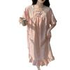 2026 Summer Princess Style Embossed Cotton Nightgown with Bra Pads - Women's Long Short-Sleeve Home Dress