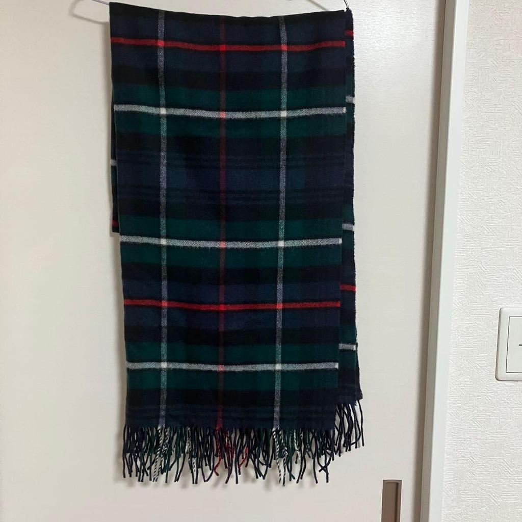 Used Johnstons Stole Black Stewart or Charcoal Ground Cashmere