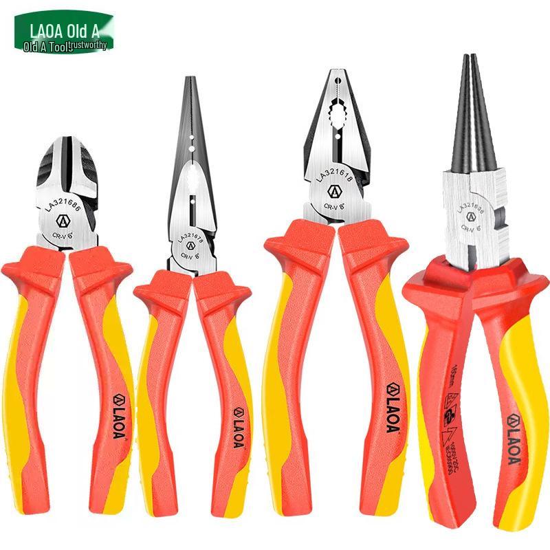 VDE Certified 1000V Insulated Electrician Pliers - Combination, Wire Cutters, Needle Nose, and Angled Pliers