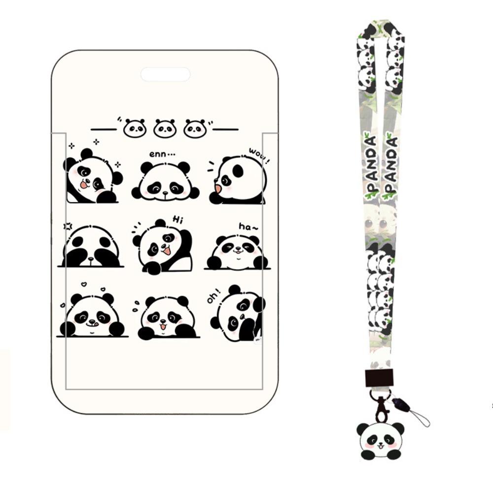 

Portable Panda Printing Plastic Card Holder with Long Lanyard Slide Card Case ID Card Protective Cover