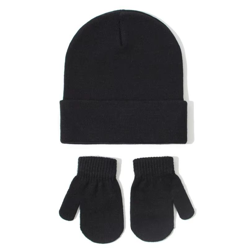 Autumn Winter Boys Girls Knitted Hat Glove Set Fashion Joker Solid Color Thick Soft Warm Wool Hooded Party Photography Props