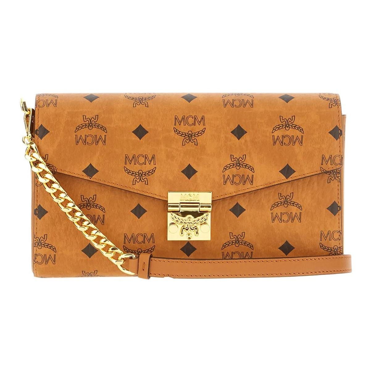 MCM Tracy Geprint Logo Gouden Hardware PU Envelop Schoudertas Dames tassen Bruin MWREAXT06CO001 Basic Set (Bag+Dust Bag)