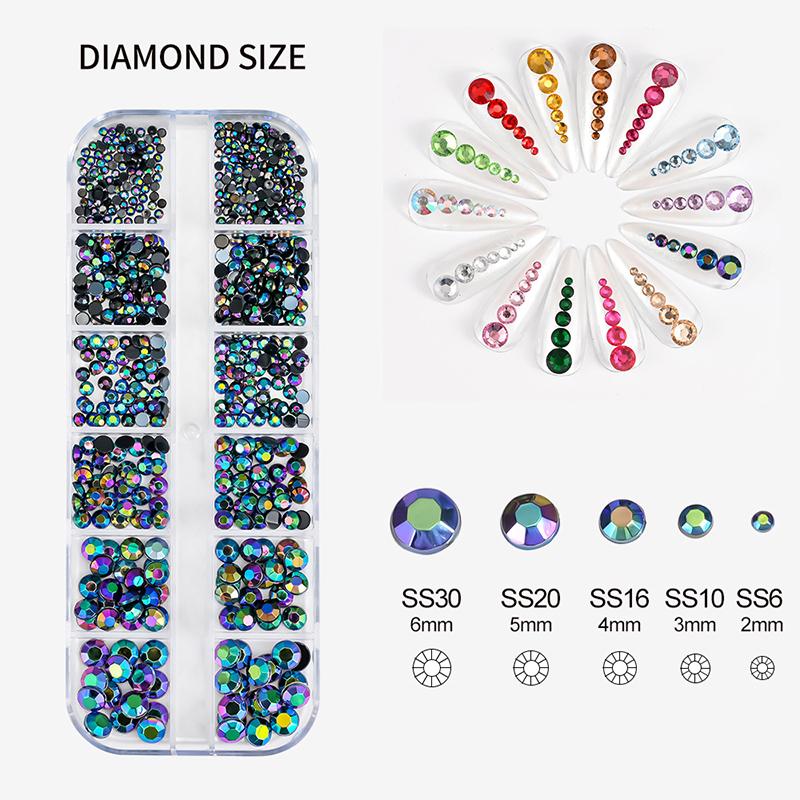 Nail Art 12 Grids Colorful Flatback Gems Diy Manicure Decor 3D Nail Diamond For Makeup, Nails, And Crafts
