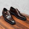 Men's Genuine Leather Square Toe Monk Shoes - British Retro Business Formal Style