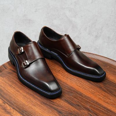 Herren-Monk-Schuhe mit echtem Leder und eckiger Spitze - Britischer Retro Business-Formeller Stil