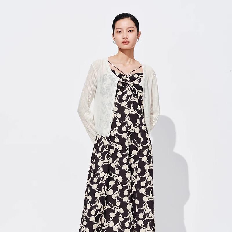 

Sweet Basil Women s Black Rice Print Spaghetti Strap Midi Dress with Slit M