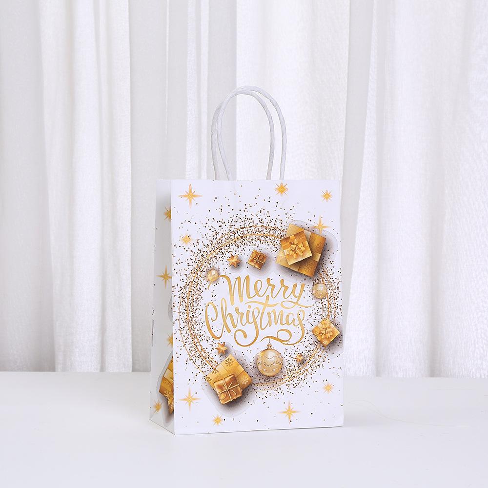 12/30pcs Christmas Gold Foil Paper Tote Bags Reusable Gift Favor Bags for Holiday Packaging Candy Cookies Retail Party