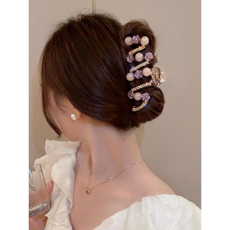 

Стильная Роскошь Высококлассное Ощущение Цветок Жемчуг Стразы Зажим Женский Затылок Заколка для Волос Большая Шпилька Головной Убор Шпилька 10cm