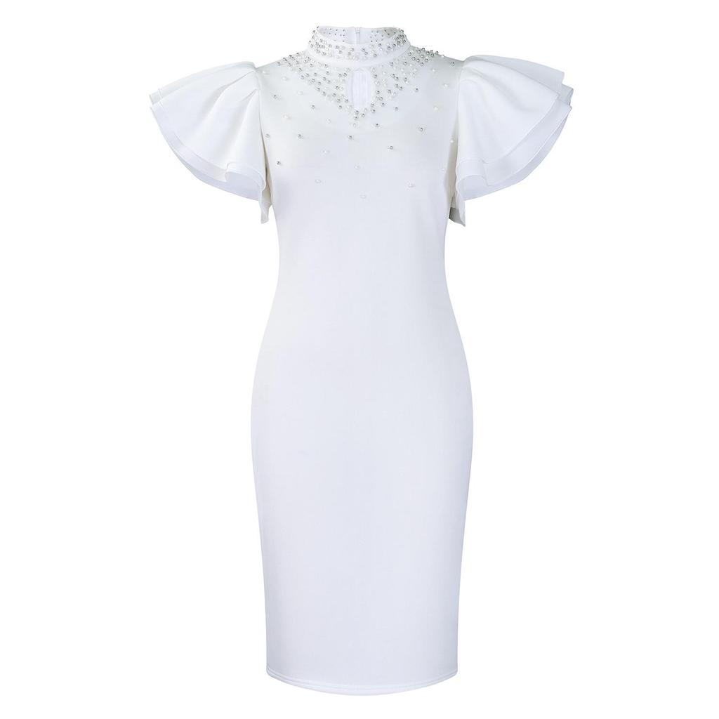 D560 Women's Sexy Beaded Lotus Sleeve Party Dress - 2025 Fashion African Style