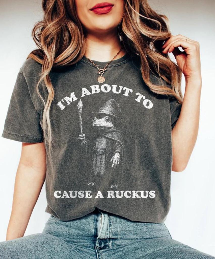 Frog I'm About To Cause a Ruckus, Funny Wizard Frog Meme Tee Shirt, Vintage Toad Shirt, Weirdcore Vintage Drawing Shirt, Unisex T-Shirt