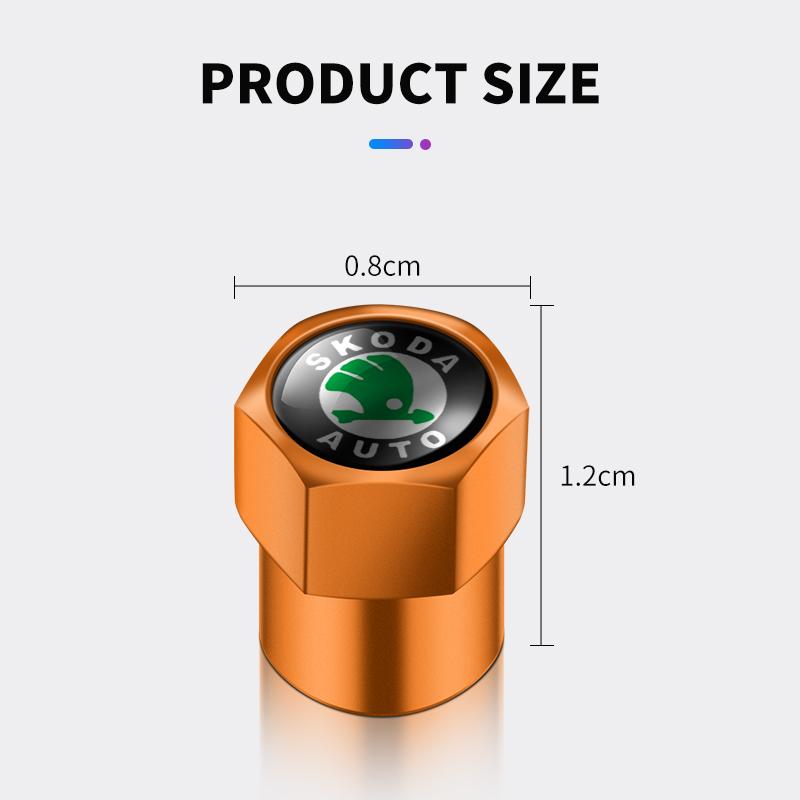 2025 New 4Pcs Car Goods Dustproof Cap Car Tire Valve Stem Caps Bolt-In For Skoda A7 Fabia Kamiq Karoq Kodiaq Octavia Rapid Scala