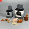 MOC Mattoncini Forno Cucina Pollo arrosto Cibo Pizza Cottura Panino ripieno al vapore Blocchi da costruzione Città Amici Giocattoli fai-da-te per Bambini