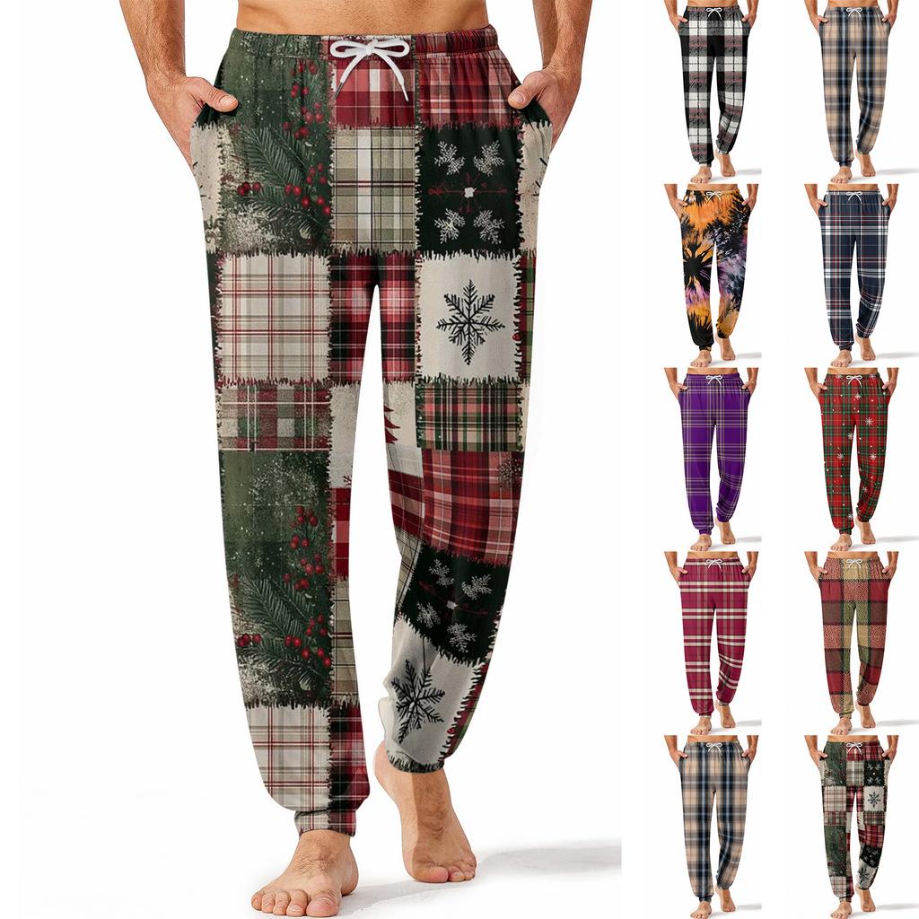 Men's Drawstring Pocket Cuffed Casual Pants Home Sleep Pants