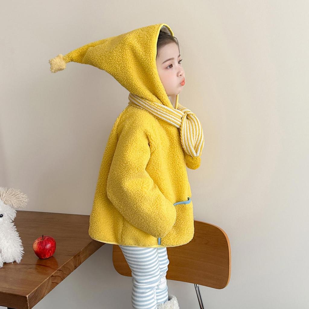 Children's Stylish Furry Hooded Sweater Coat - Thick, Warm, and Cozy for Girls.